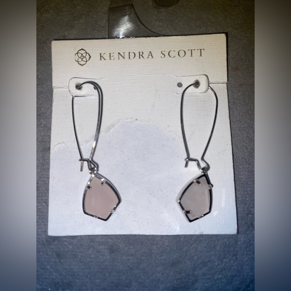 Kendra Scott Silver Earrings with Rose Quarts Stone Drop Earrings $55